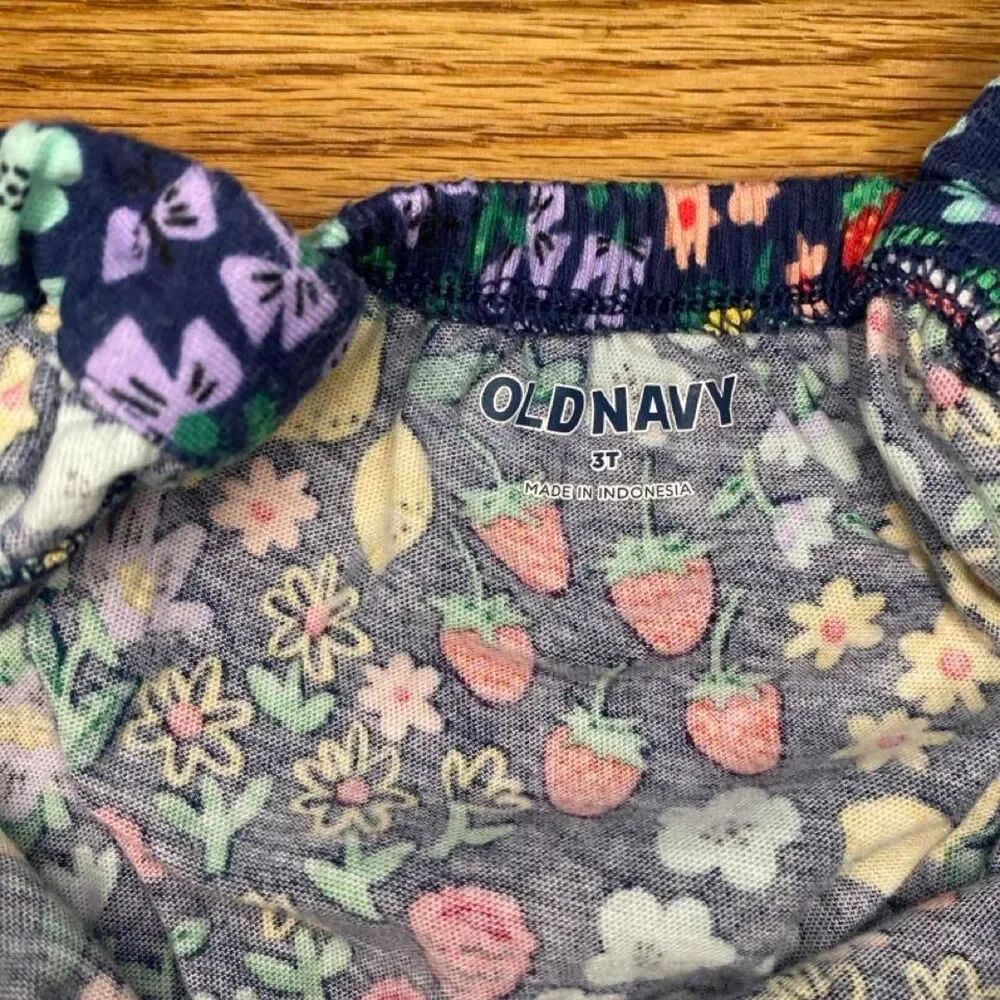 Old Navy Girls Romper 3T Navy Strawberry Lemon Floral Print Sunsuit
